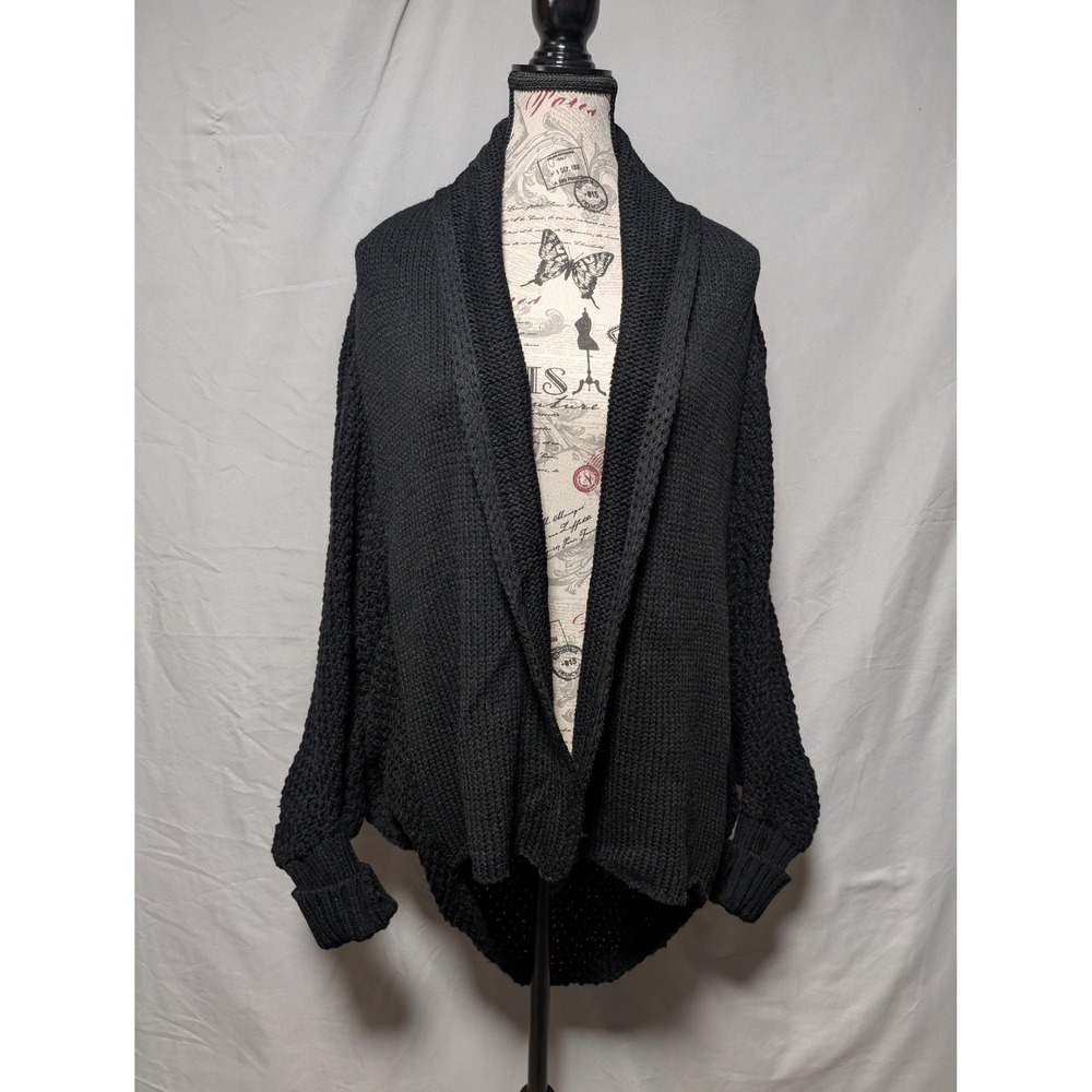 Women's Black Chunky‎ Knit Open Front Cardigan Sweater Cozy Layering Size OS